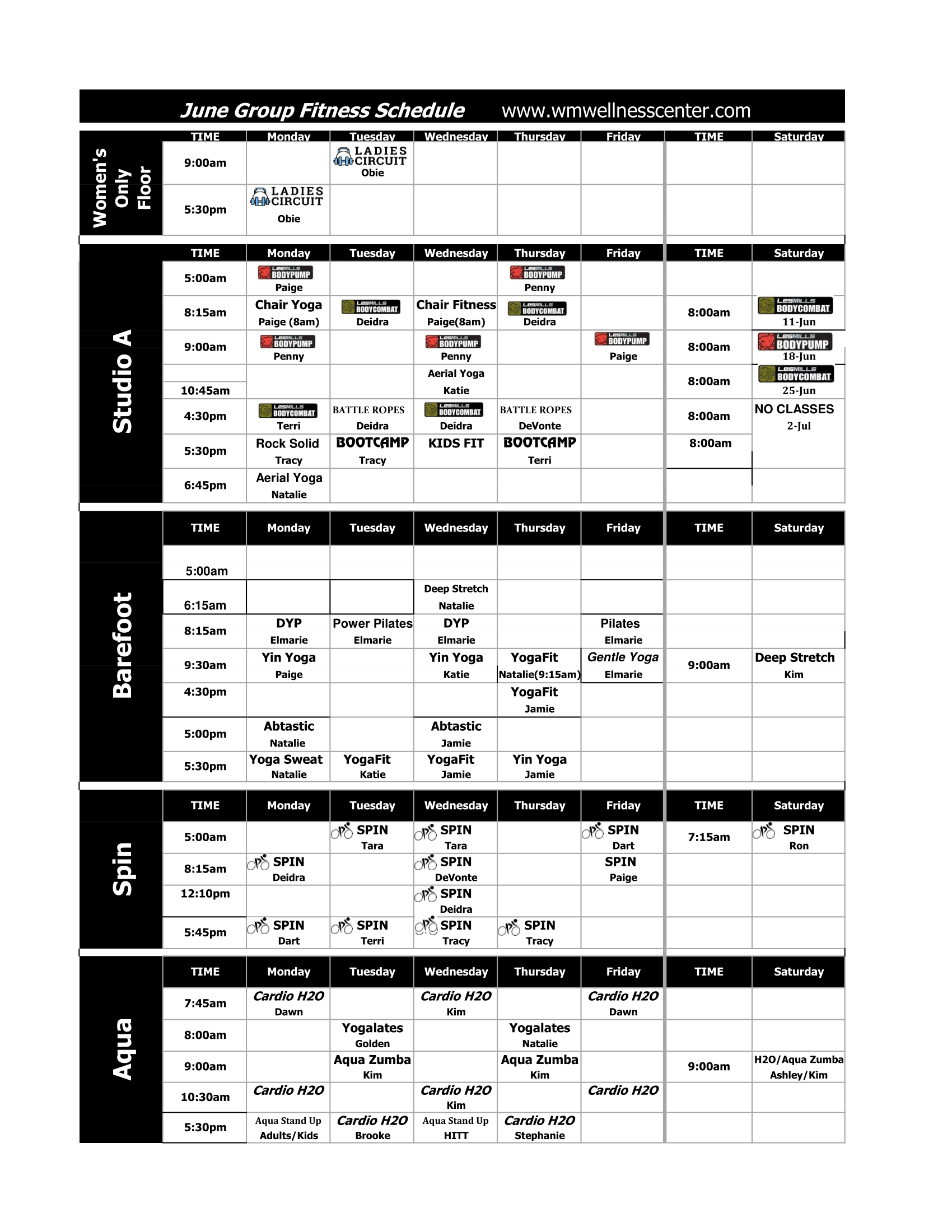 Class Schedule June