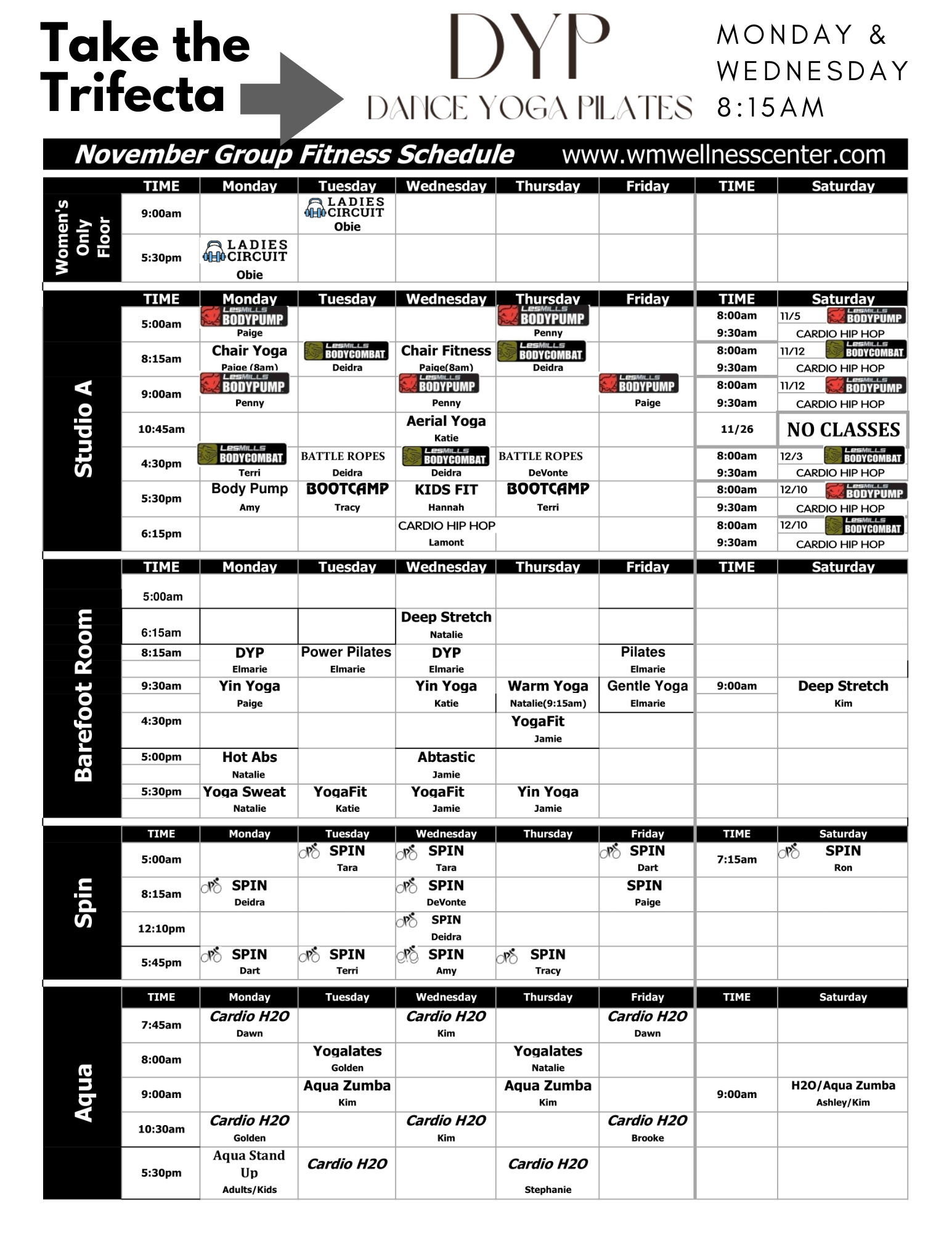 class schedule November-1trifecta